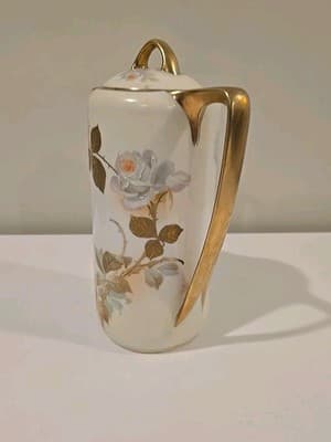Antique Prussia Royal Rudolstadt White Rose Chocolate Pot - Thumbnail 4