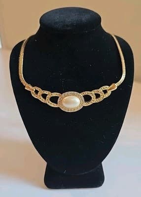 Princess House Signed Luminess Crystal Pearl Gold Chain Necklace