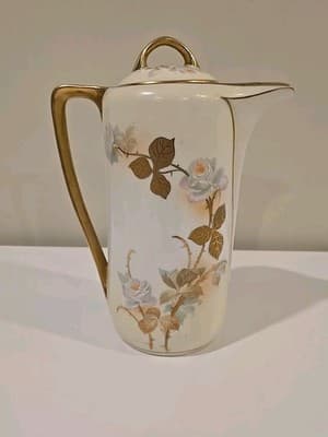 Antique Prussia Royal Rudolstadt White Rose Chocolate Pot