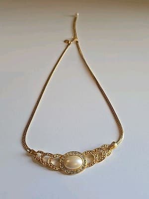 Princess House Signed Luminess Crystal Pearl Gold Chain Necklace - Thumbnail 2