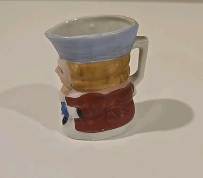 Pitcher Jug Face Victorian Japan Pottery Blue Red Beige Mini 3" - Thumbnail 3