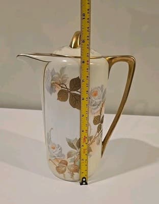 Antique Prussia Royal Rudolstadt White Rose Chocolate Pot - Thumbnail 11