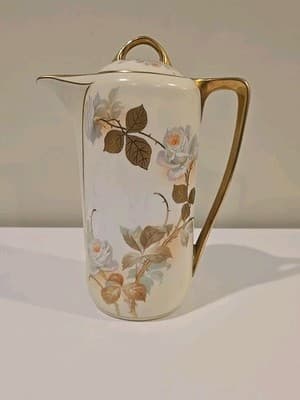Antique Prussia Royal Rudolstadt White Rose Chocolate Pot - Thumbnail 3