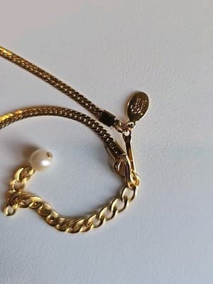 Princess House Signed Luminess Crystal Pearl Gold Chain Necklace - Thumbnail 5