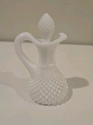 Vintage Westmoreland 5" English White Hobnail Milk Glass Cruet w/Stopper MCM
