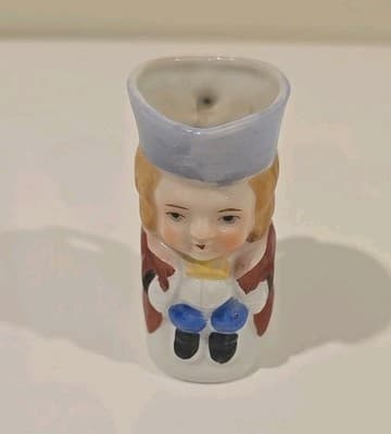 Pitcher Jug Face Victorian Japan Pottery Blue Red Beige Mini 3"