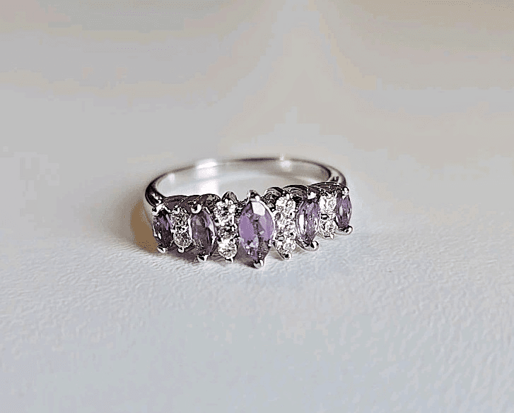 Vintage Amethyst & Cubic Zirconia Sterling Silver Ring Size 8 Holsted Jewelers