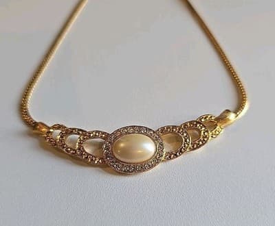 Princess House Signed Luminess Crystal Pearl Gold Chain Necklace - Thumbnail 4