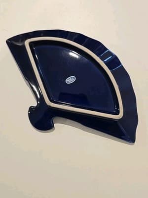 Vintage Cobalt Blue Kutani Flower Cart Fan Display Tray-Trinket Dish-Japan - Thumbnail 7