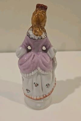 Occupied Japan Victorian Woman w/ Purple White Flower Dress 7.5 Inches - Thumbnail 5