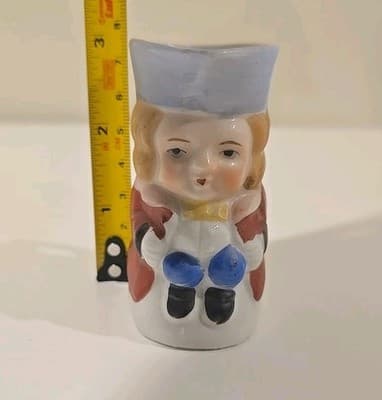 Pitcher Jug Face Victorian Japan Pottery Blue Red Beige Mini 3" - Thumbnail 2