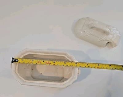 Antique Gravy Boat Under Plate Lid Rare Very Old 7” Farm Cottage - Thumbnail 8