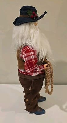 Cowboy Santa Doll With Lasso & Saddle - 16" Tall Western Rancher #S-4 - Thumbnail 5