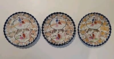 Antiques Imari Geisha Girl Japanese Hand Painted Plate Set of 3