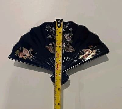 Vintage Cobalt Blue Kutani Flower Cart Fan Display Tray-Trinket Dish-Japan - Thumbnail 3