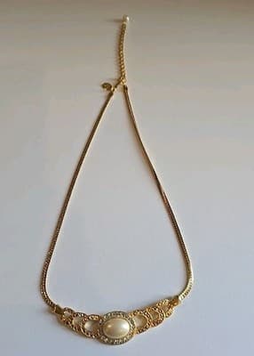 Princess House Signed Luminess Crystal Pearl Gold Chain Necklace - Thumbnail 3
