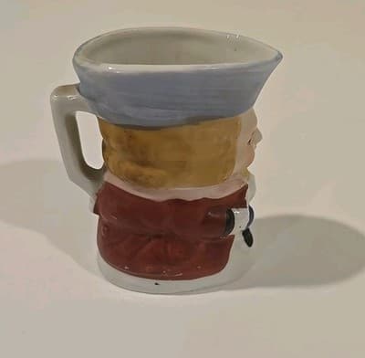 Pitcher Jug Face Victorian Japan Pottery Blue Red Beige Mini 3" - Thumbnail 5