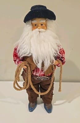 Cowboy Santa Doll With Lasso & Saddle - 16" Tall Western Rancher #S-4 - Thumbnail 2