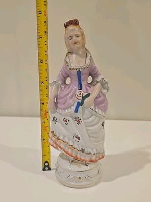Occupied Japan Victorian Woman w/ Purple White Flower Dress 7.5 Inches - Thumbnail 2