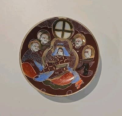 RARE Satsuma Japanese Moriage Hand Painted Lithophane Immortals Plate - Thumbnail 2