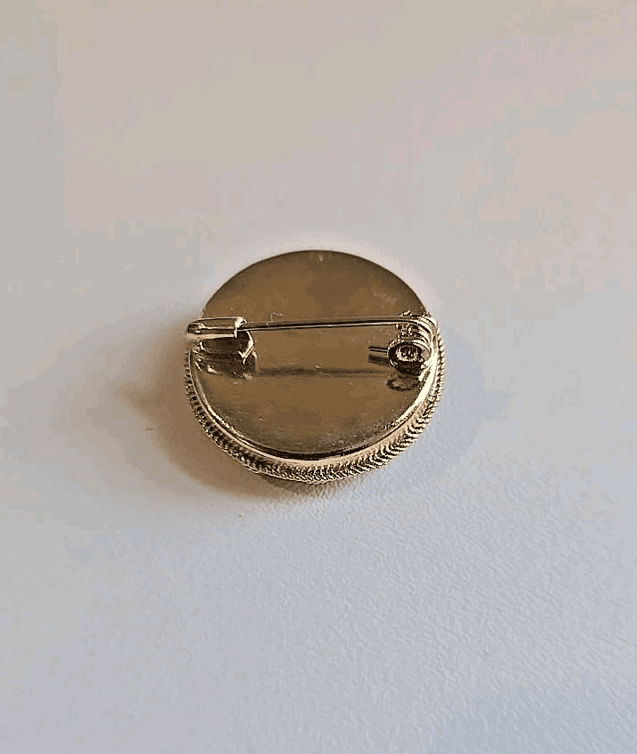 Vintage Micro Mosaic Pin Brooch Floral Yellow Red Gold Tone Micromosaic Italy 1" - Thumbnail 3