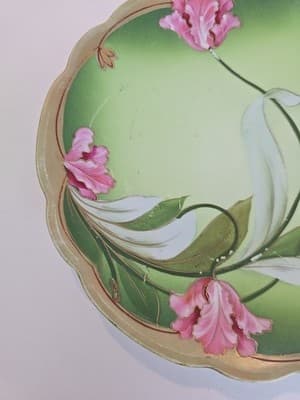 M. Z. Austria Porcelain Flower Plate Gold Green - Thumbnail 3