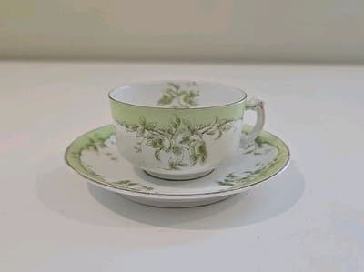 Austrian China Porcelain Teacup & Saucer Green Flowers - Thumbnail 4