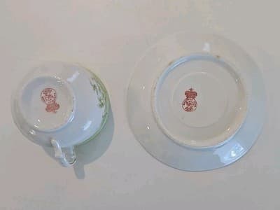 Austrian China Porcelain Teacup & Saucer Green Flowers - Thumbnail 8
