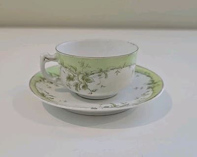 Austrian China Porcelain Teacup & Saucer Green Flowers - Thumbnail 2