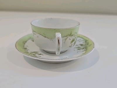 Austrian China Porcelain Teacup & Saucer Green Flowers - Thumbnail 5