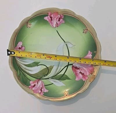 M. Z. Austria Porcelain Flower Plate Gold Green - Thumbnail 8