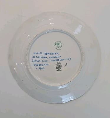 M. Z. Austria Porcelain Flower Plate Gold Green - Thumbnail 6