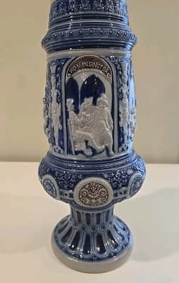 Antique German Westerwald Cobalt & Gray Salt Glazed Stoneware Beer Stein 19" - Thumbnail 9