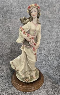 VTG AURO BELCARI FIGURINE TALL 1920'S WOMAN WITH ROSE AND CROWN MADE IN ITALY