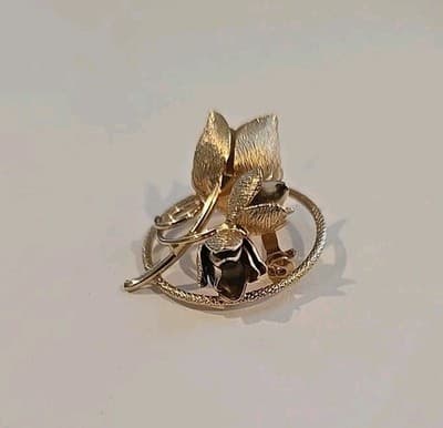 Vintage Gold Tone Tulips Brooch Pin - Thumbnail 5