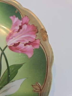 M. Z. Austria Porcelain Flower Plate Gold Green - Thumbnail 5