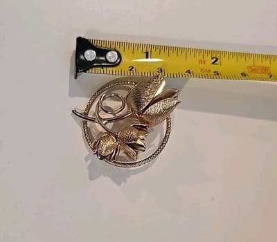 Vintage Gold Tone Tulips Brooch Pin - Thumbnail 7