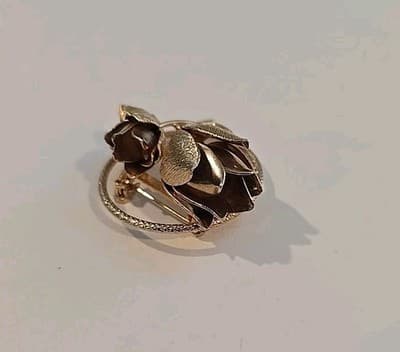 Vintage Gold Tone Tulips Brooch Pin - Thumbnail 3