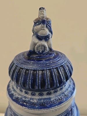 Antique German Westerwald Cobalt & Gray Salt Glazed Stoneware Beer Stein 19" - Thumbnail 3