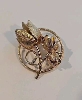 Vintage Gold Tone Tulips Brooch Pin