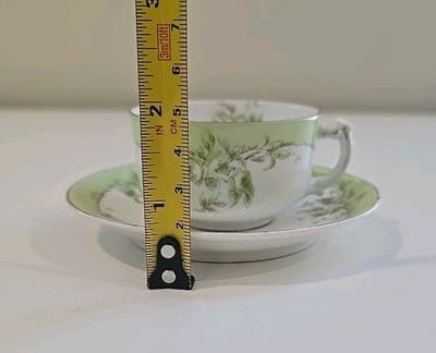 Austrian China Porcelain Teacup & Saucer Green Flowers - Thumbnail 11