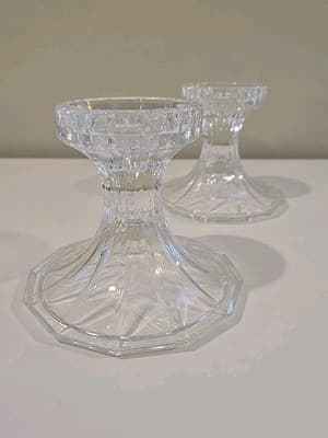 De Plomb 24% Lead Crystal Round Shaped Candle Stick Votive Pillar Set Of 2
