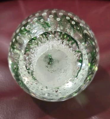 MURANO STYLE GLASS EGG PAPERWEIGHT GREEN BUBBLY Vintage 3.5” - Thumbnail 3