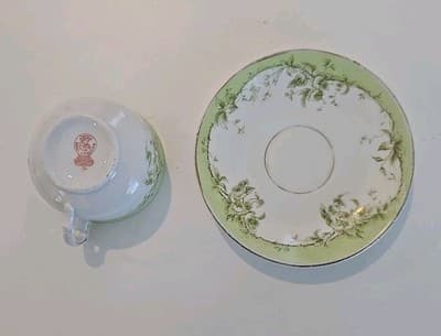 Austrian China Porcelain Teacup & Saucer Green Flowers - Thumbnail 7