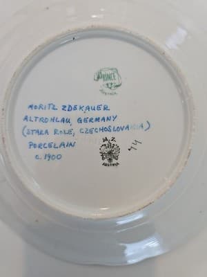M. Z. Austria Porcelain Flower Plate Gold Green - Thumbnail 7
