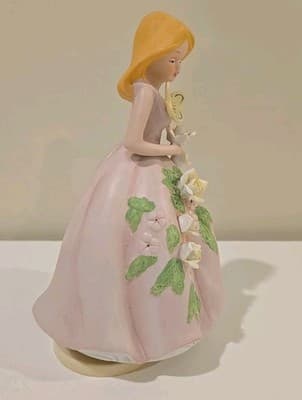 Vintage Berman & Anderson Music Box - Maiden in Pink Rose Dress Flowers Works - Thumbnail 4