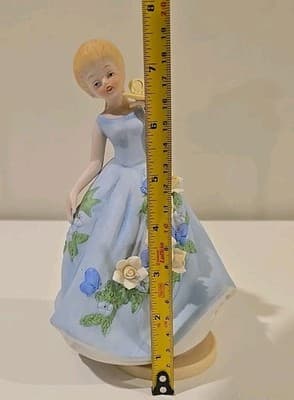 Vintage Berman & Anderson Music Box - Maiden in Blue Rose Dress Flowers Works - Thumbnail 7