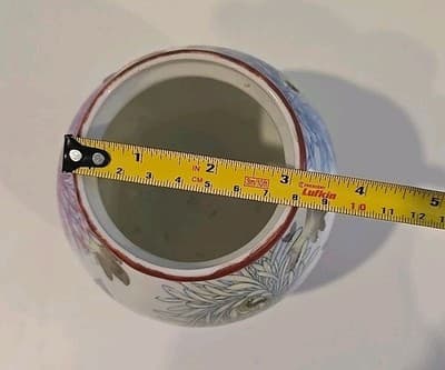 Antique Asian Ceramic Bowl Jar With Chrysanthemum Decoration Unmarked - Thumbnail 7