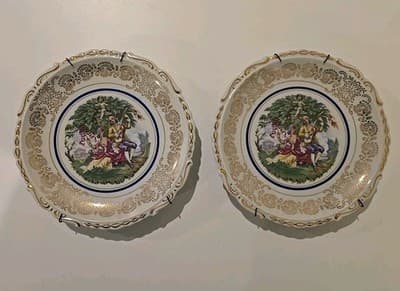 Royal Heidelberg Winterling Germany Courting Couple Plates Gold Trim Set of 2