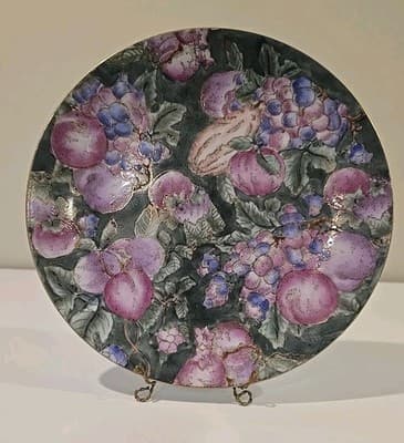 10" Andrea By Sadek Ceramic Decorative Plate with Gold Trim Violets - Thumbnail 3